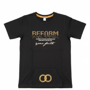 Boys' "Reform Your Faith" Black Graphic T-Shirt – Urban Gold Foil Print Tee with Front Pouch Pocket