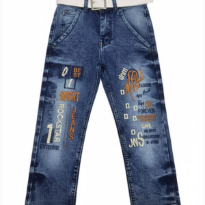 Boys' "Rockstar" Graphic Print Denim Jeans with Removable Webbed Belt