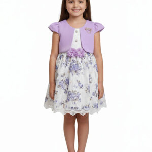 Girls' Lavender Floral Lace Party Dress with Matching Bolero Jacket - Toddler to Big Girl