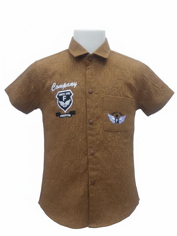 Boys' Premium Tan Textured Short Sleeve Button-Down Shirt – Urban Freedom Graphic Patch Casual Top