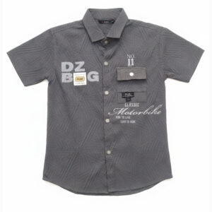 Boys' Charcoal Grey Short Sleeve Graphic Button-Down Shirt – Casual Cotton Summer Top (Toddler & Little Boys)